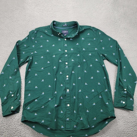 American Eagle Shirt Mens XL Green Long Sleeve Christmas Tree Button Up Soft - Picture 1 of 15